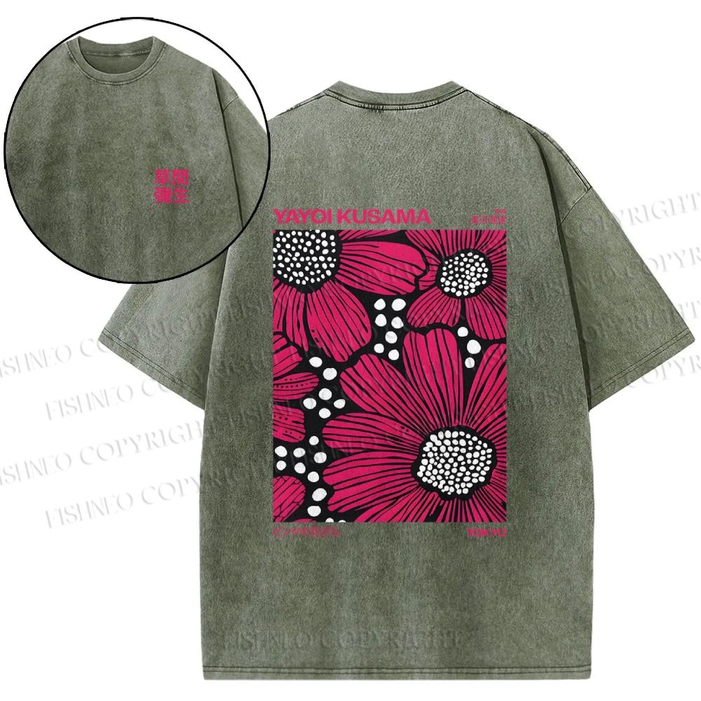 Snowflake Vintage Yayoi Kusama Giant Pink Flowers Cotton T-Shirt