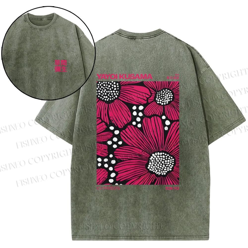 Snowflake Vintage Yayoi Kusama Giant Pink Flowers Cotton T-Shirt