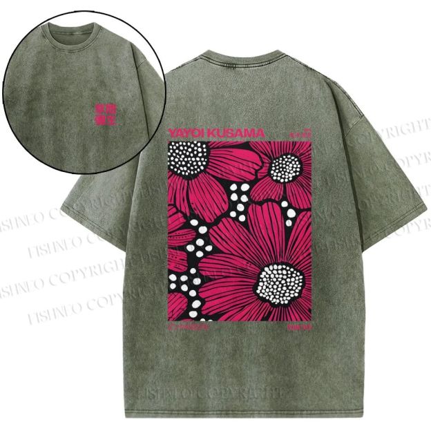 Snowflake Vintage Yayoi Kusama Giant Pink Flowers Cotton T-Shirt