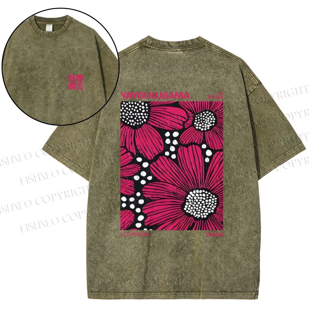 Snowflake Vintage Yayoi Kusama Giant Pink Flowers Cotton T-Shirt