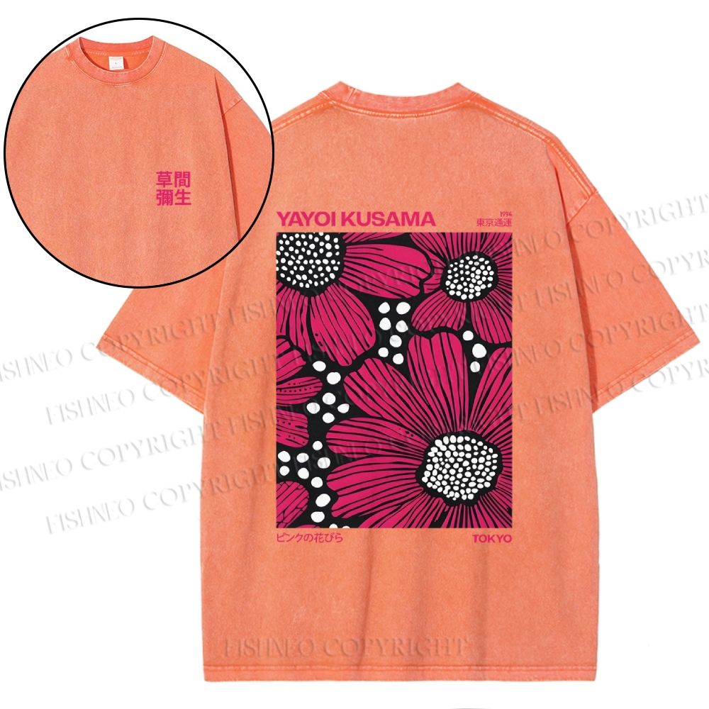 Snowflake Vintage Yayoi Kusama Giant Pink Flowers Cotton T-Shirt