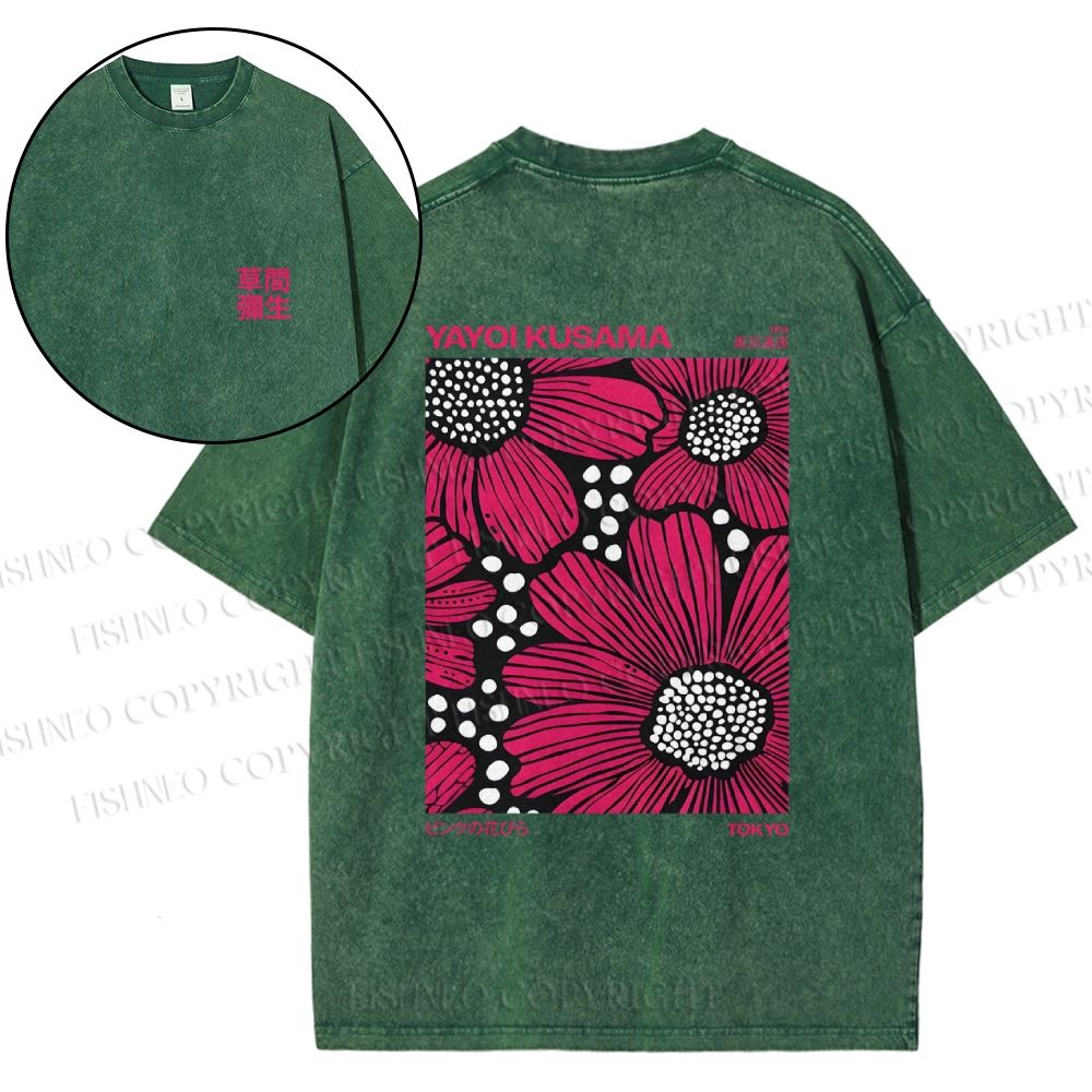 Snowflake Vintage Yayoi Kusama Giant Pink Flowers Cotton T-Shirt