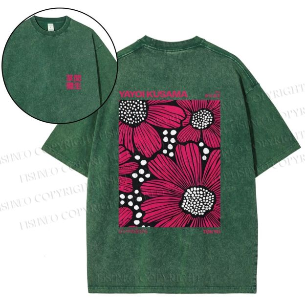 Snowflake Vintage Yayoi Kusama Giant Pink Flowers Cotton T-Shirt