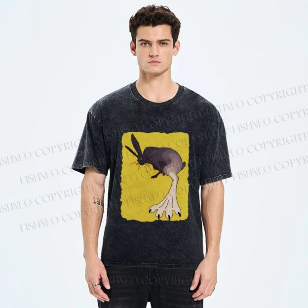 Unisex Weird Rabbit Printed Washed Tee