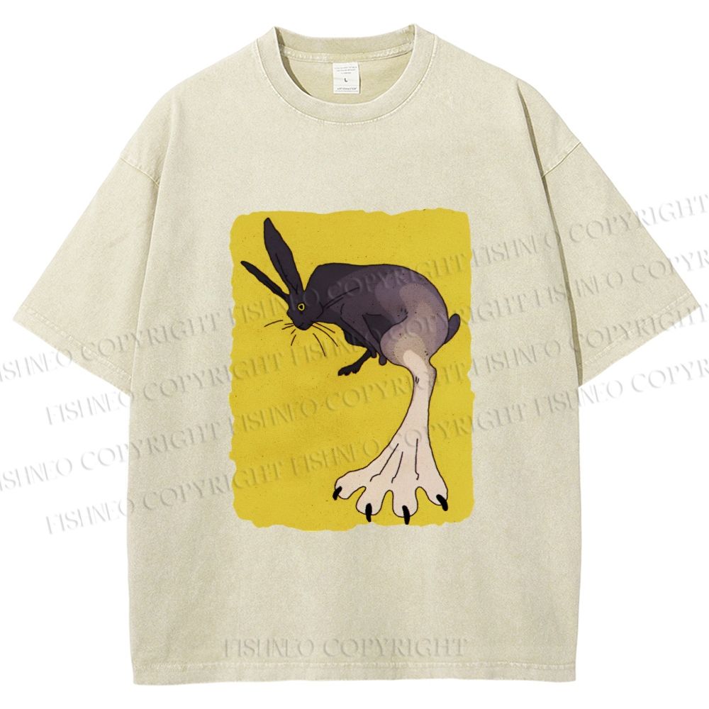 Unisex Weird Rabbit Printed Washed Tee
