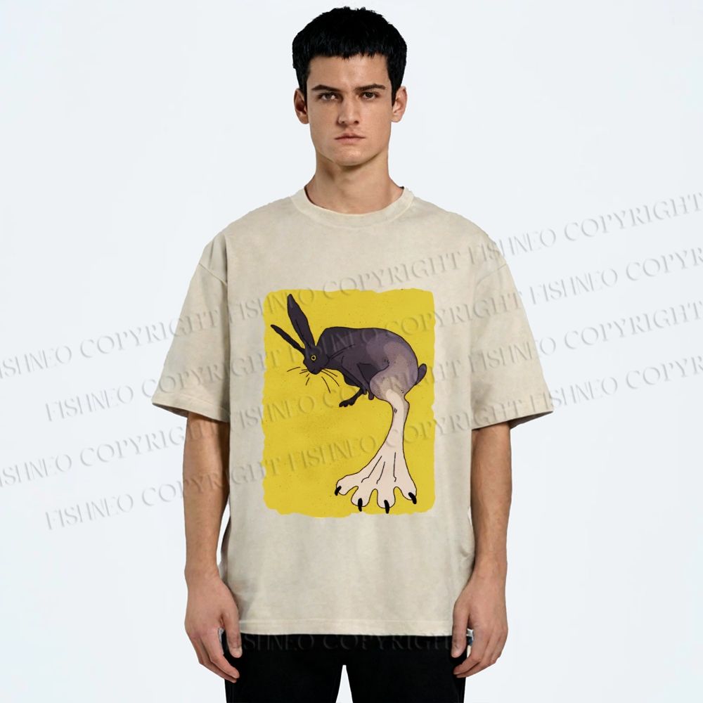 Unisex Weird Rabbit Printed Washed Tee