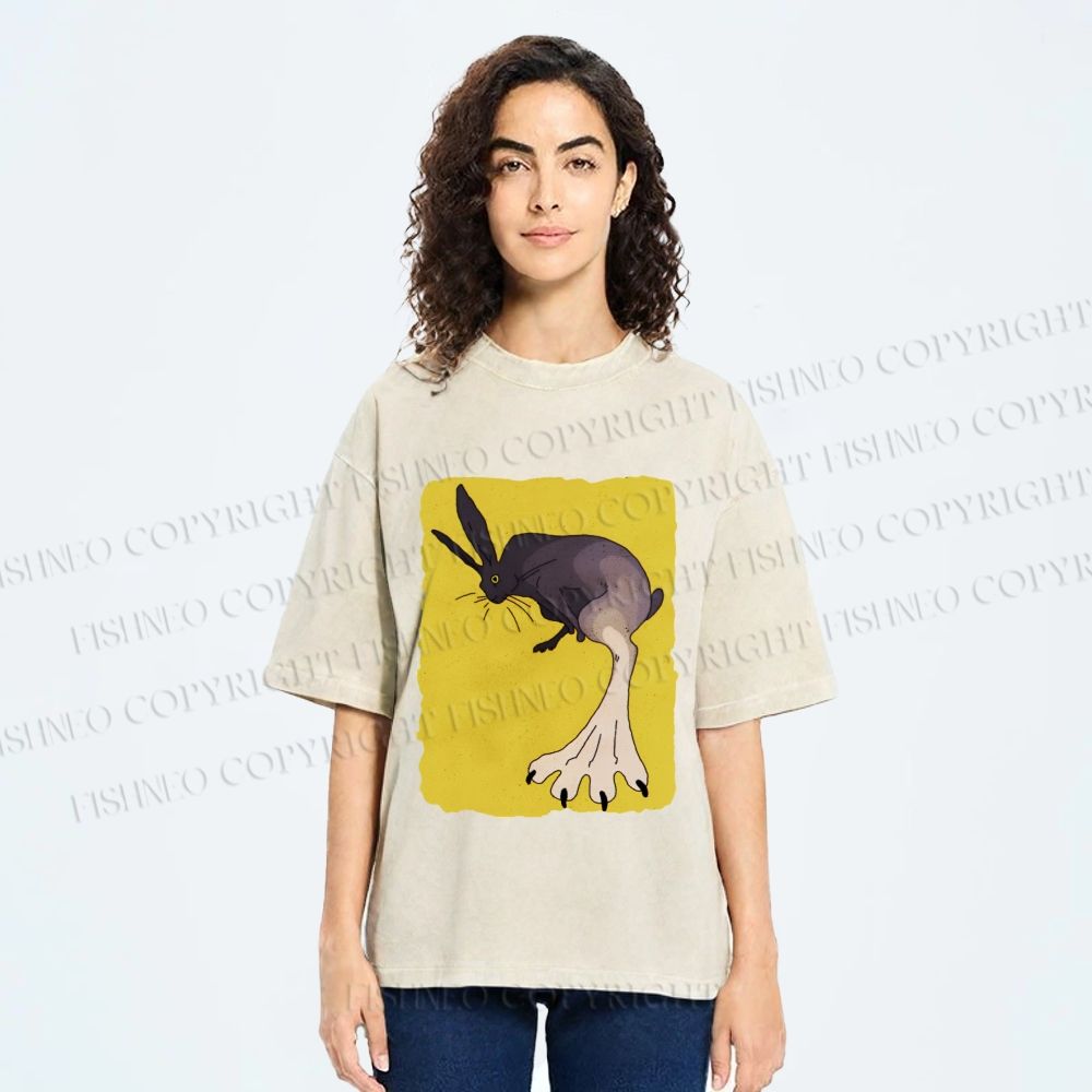 Unisex Weird Rabbit Printed Washed Tee