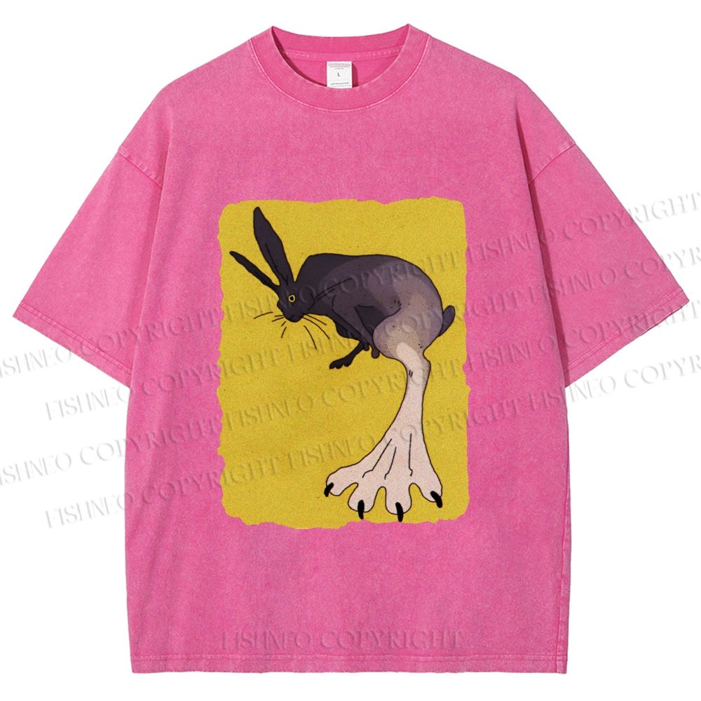 Unisex Weird Rabbit Printed Washed Tee