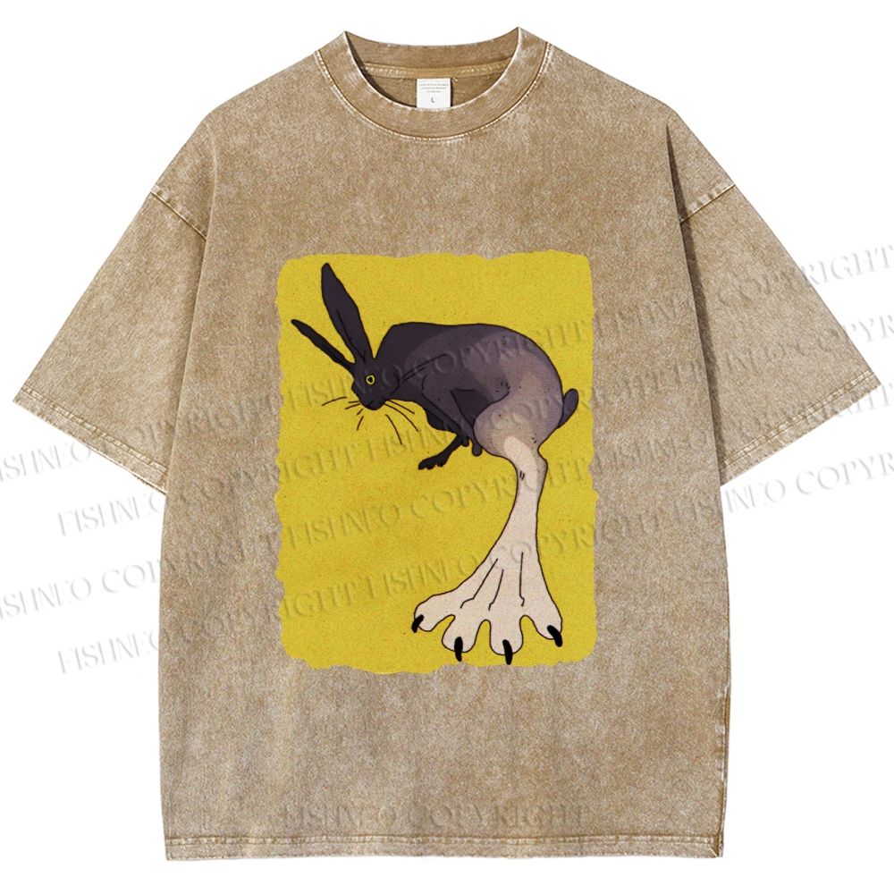Unisex Weird Rabbit Printed Washed Tee