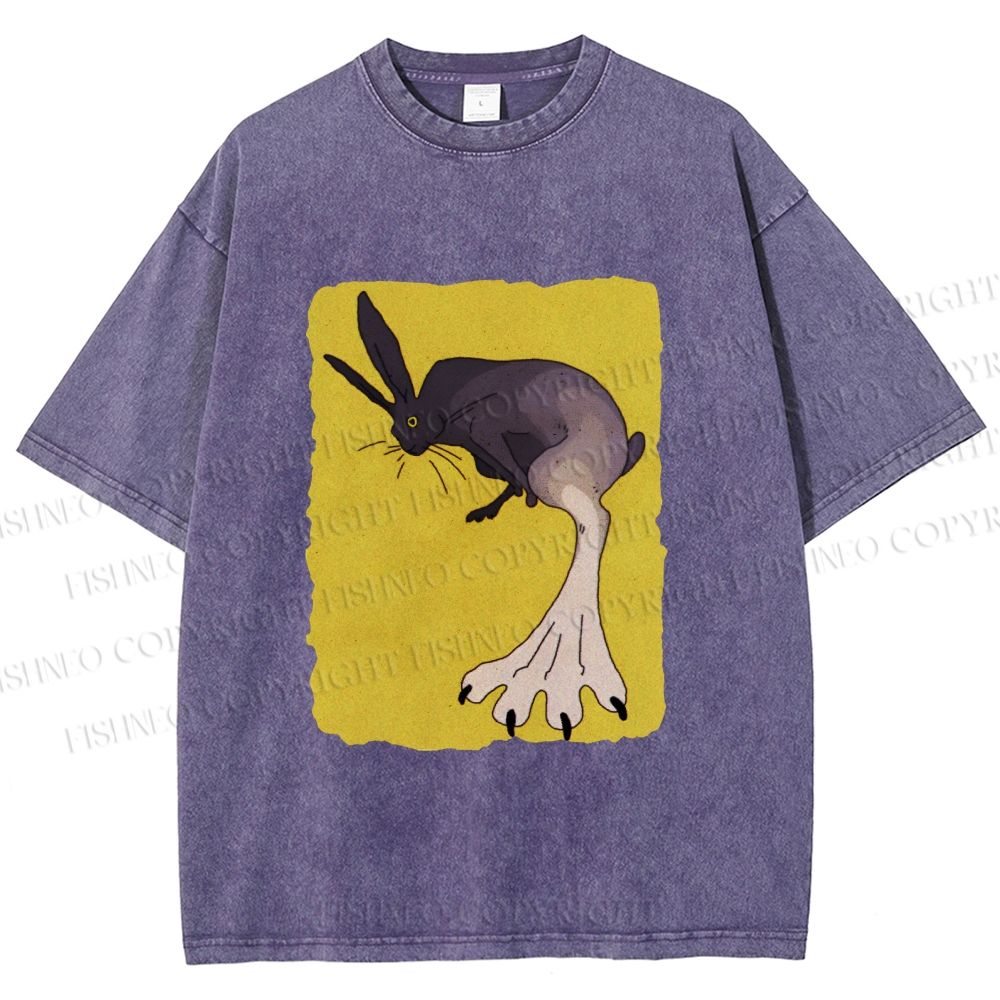 Unisex Weird Rabbit Printed Washed Tee