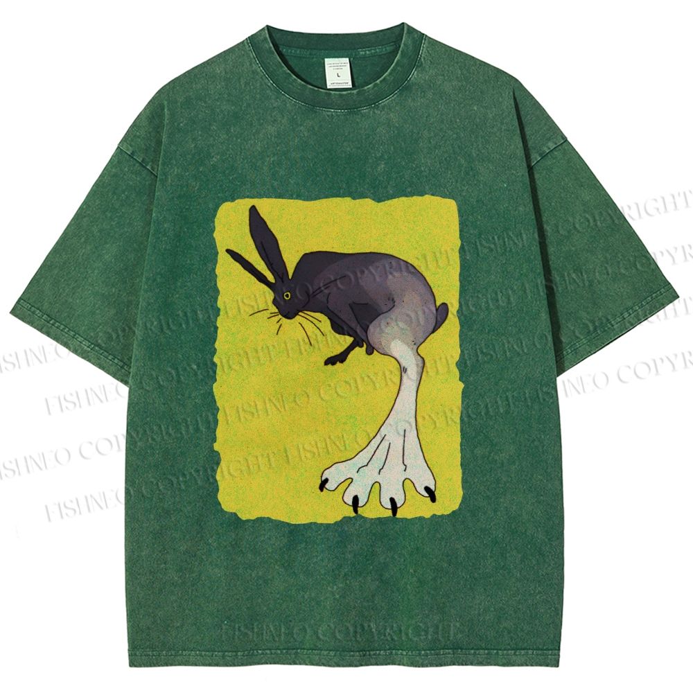 Unisex Weird Rabbit Printed Washed Tee