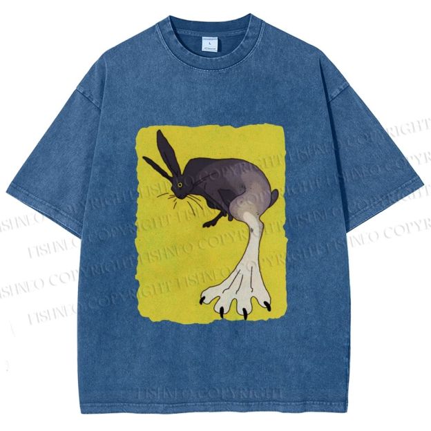 Unisex Weird Rabbit Printed Washed Tee