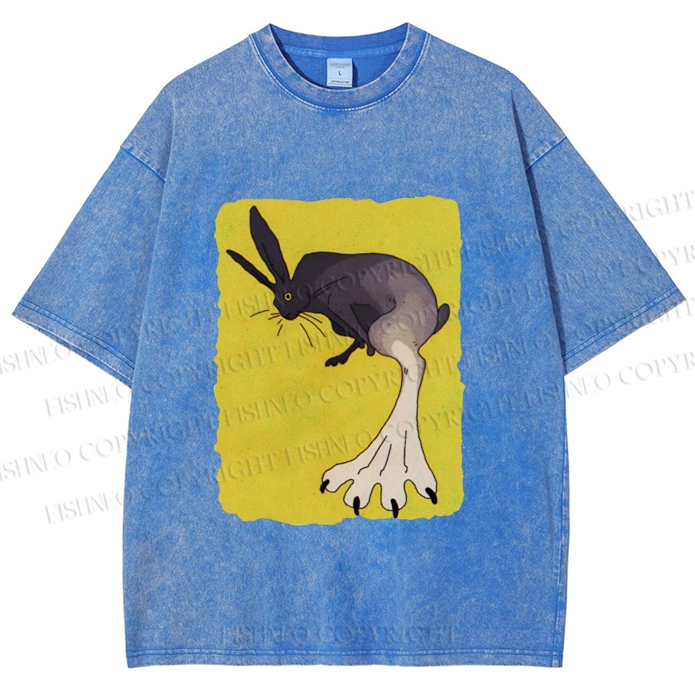 Unisex Weird Rabbit Printed Washed Tee