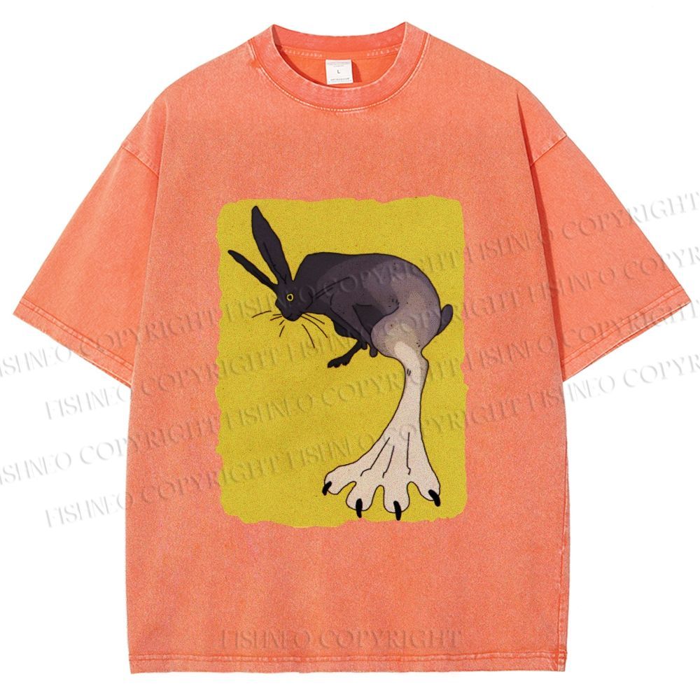 Unisex Weird Rabbit Printed Washed Tee