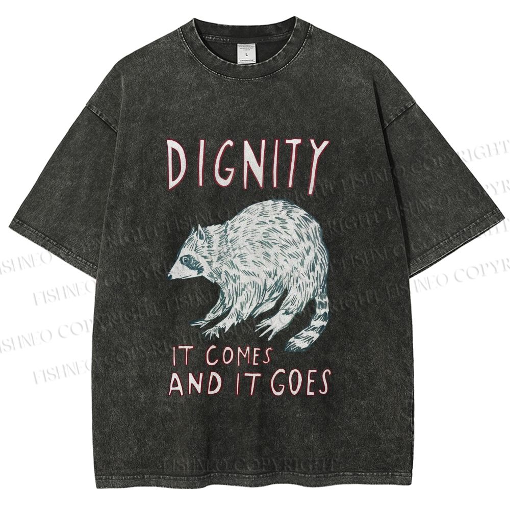 Unisex Dignity Comes And Goes Raccoon Printed Washed Tee