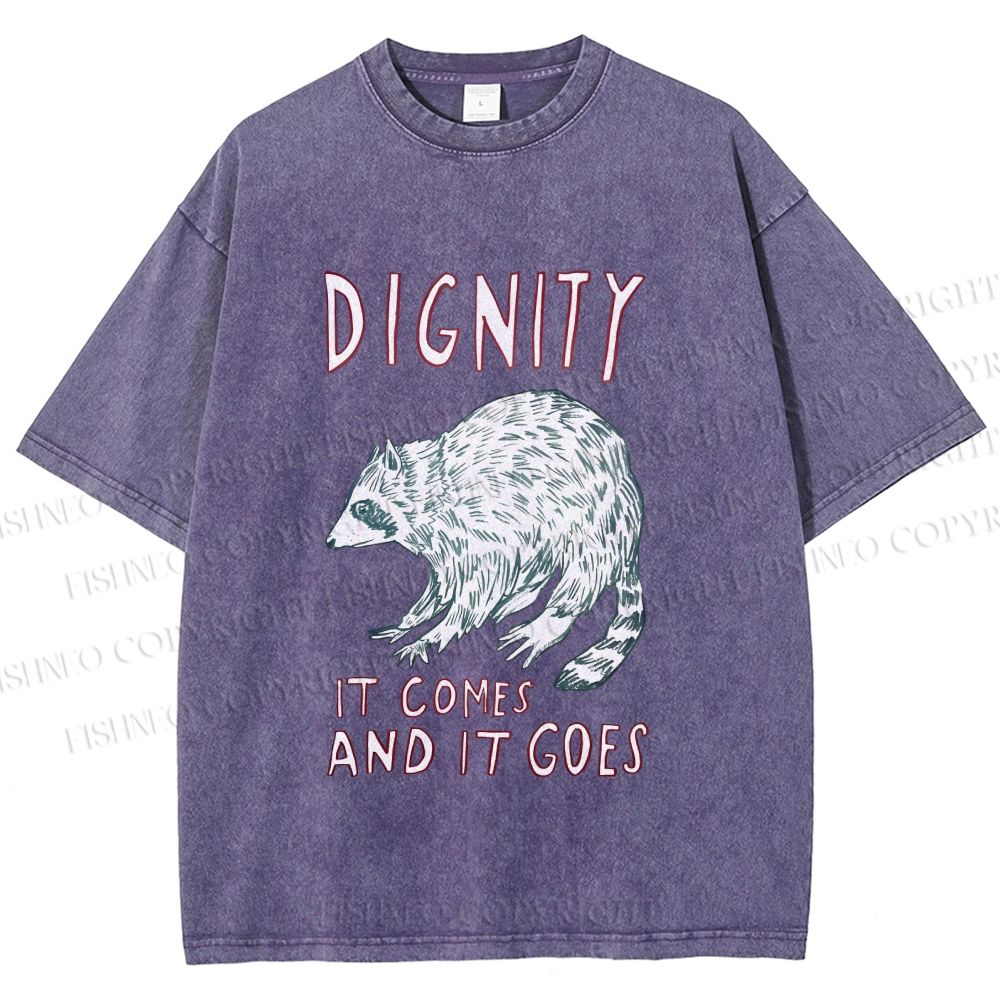 Unisex Dignity Comes And Goes Raccoon Printed Washed Tee