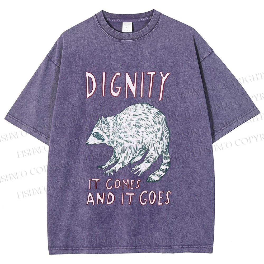 Unisex Dignity Comes And Goes Raccoon Printed Washed Tee