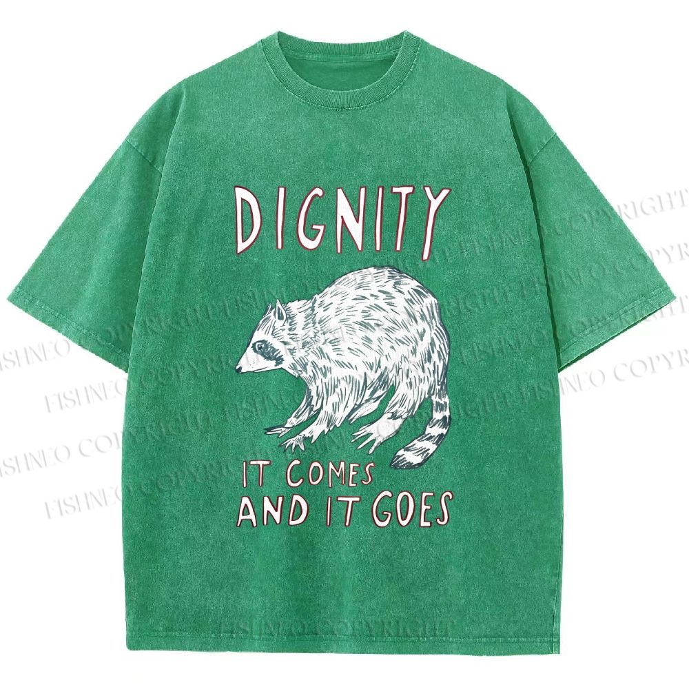 Unisex Dignity Comes And Goes Raccoon Printed Washed Tee