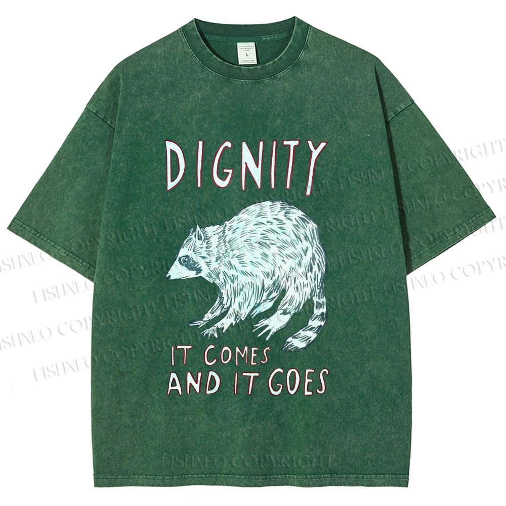 Unisex Dignity Comes And Goes Raccoon Printed Washed Tee