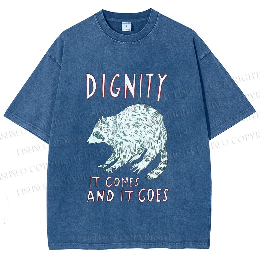 Unisex Dignity Comes And Goes Raccoon Printed Washed Tee