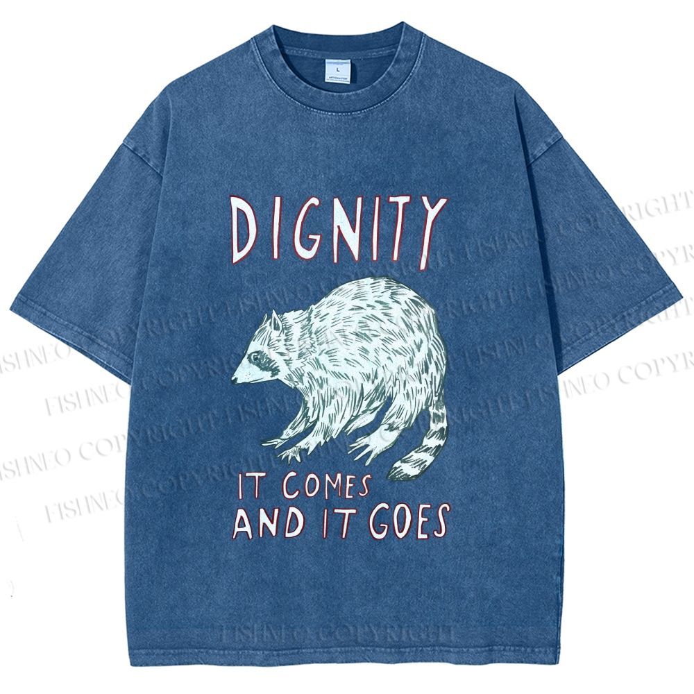 Unisex Dignity Comes And Goes Raccoon Printed Washed Tee