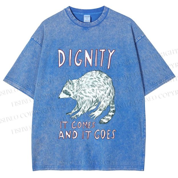 Unisex Dignity Comes And Goes Raccoon Printed Washed Tee