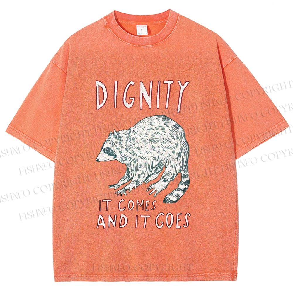 Unisex Dignity Comes And Goes Raccoon Printed Washed Tee
