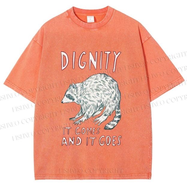 Unisex Dignity Comes And Goes Raccoon Printed Washed Tee