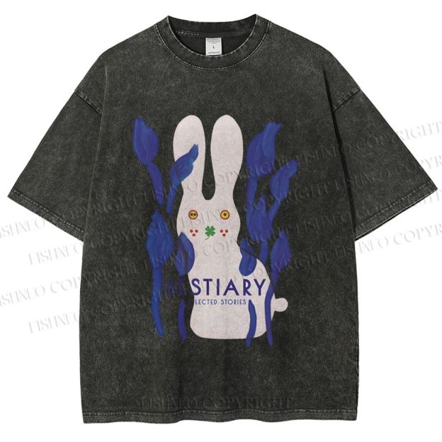 Unisex Funny Rabbit Printed Washed Tee