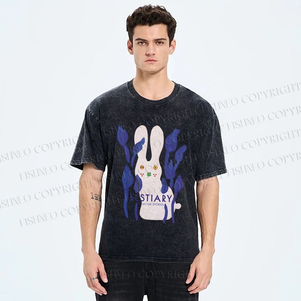 Unisex Funny Rabbit Printed Washed Tee