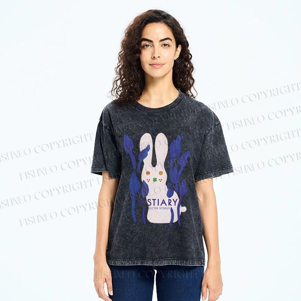 Unisex Funny Rabbit Printed Washed Tee