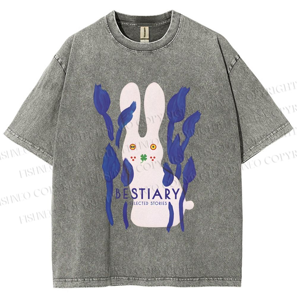 Unisex Funny Rabbit Printed Washed Tee