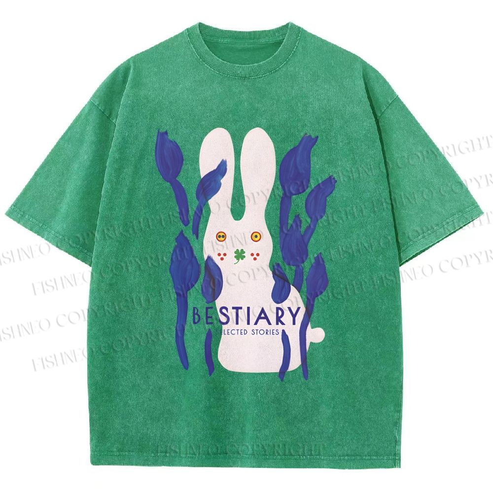 Unisex Funny Rabbit Printed Washed Tee