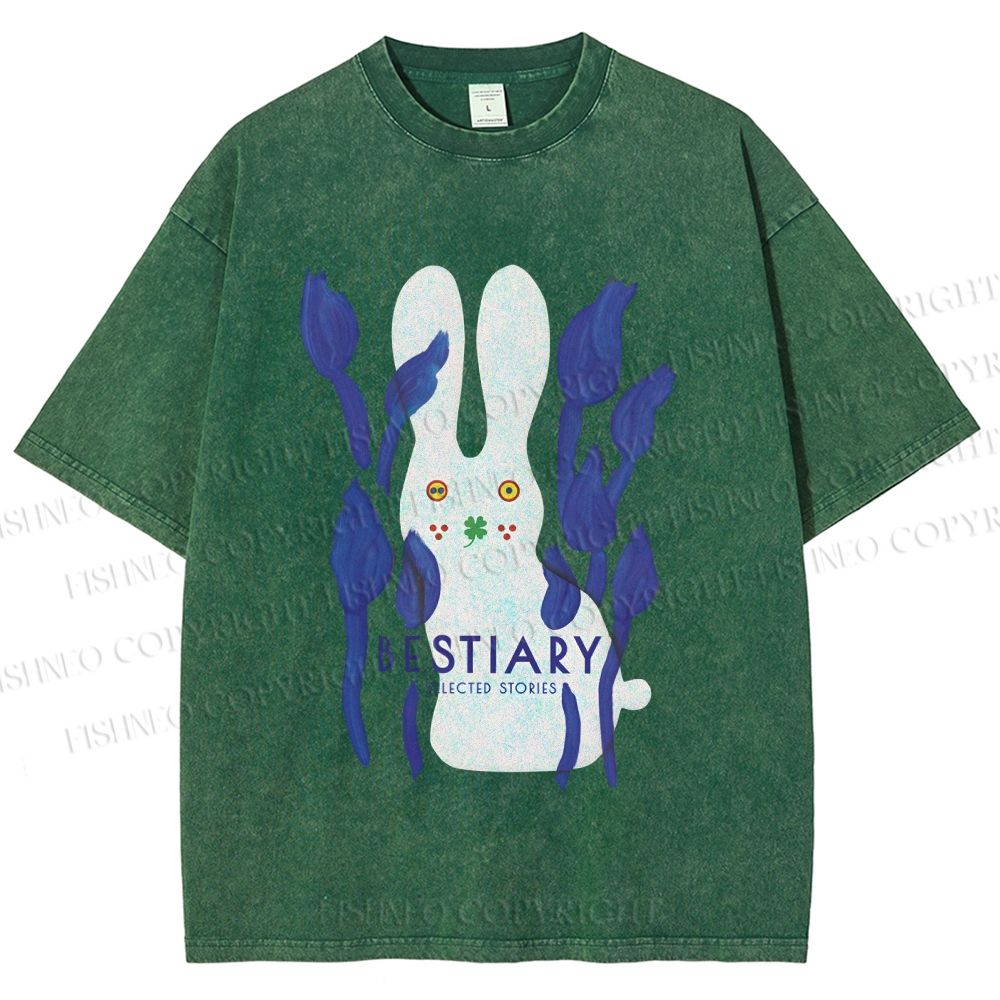 Unisex Funny Rabbit Printed Washed Tee