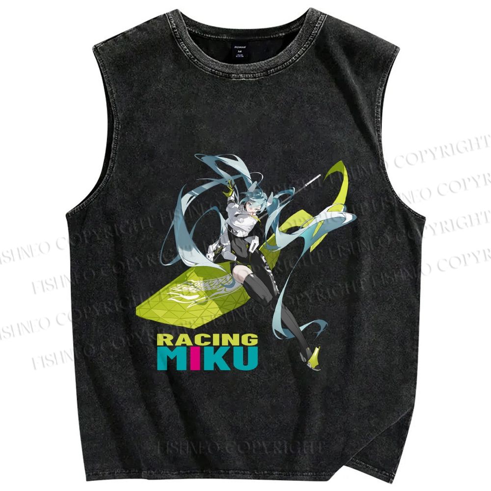 Unisex Hatsune Miku Racing Printed Washed Tank Top
