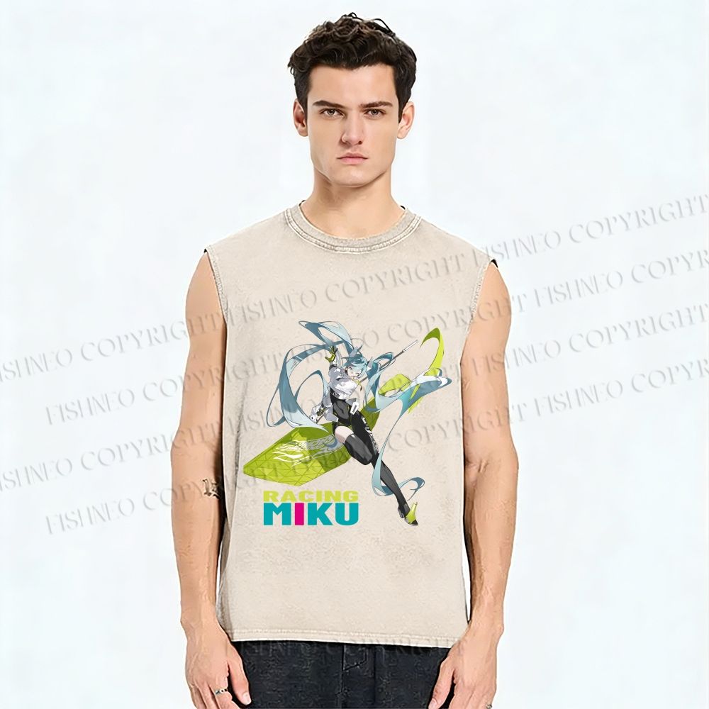Unisex Hatsune Miku Racing Printed Washed Tank Top