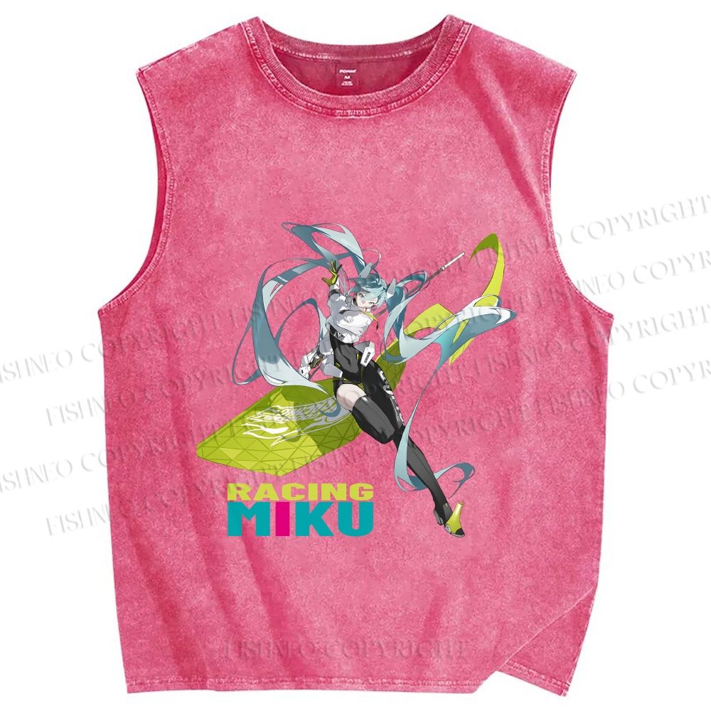 Unisex Hatsune Miku Racing Printed Washed Tank Top