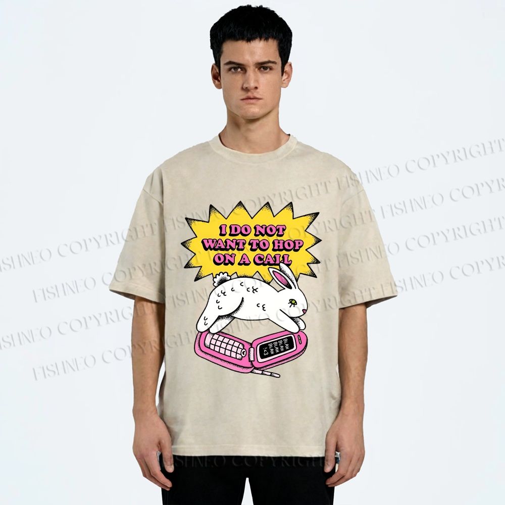 Unisex Rabbit Doesnot Want to Hop on a Call Printed Washed Tee
