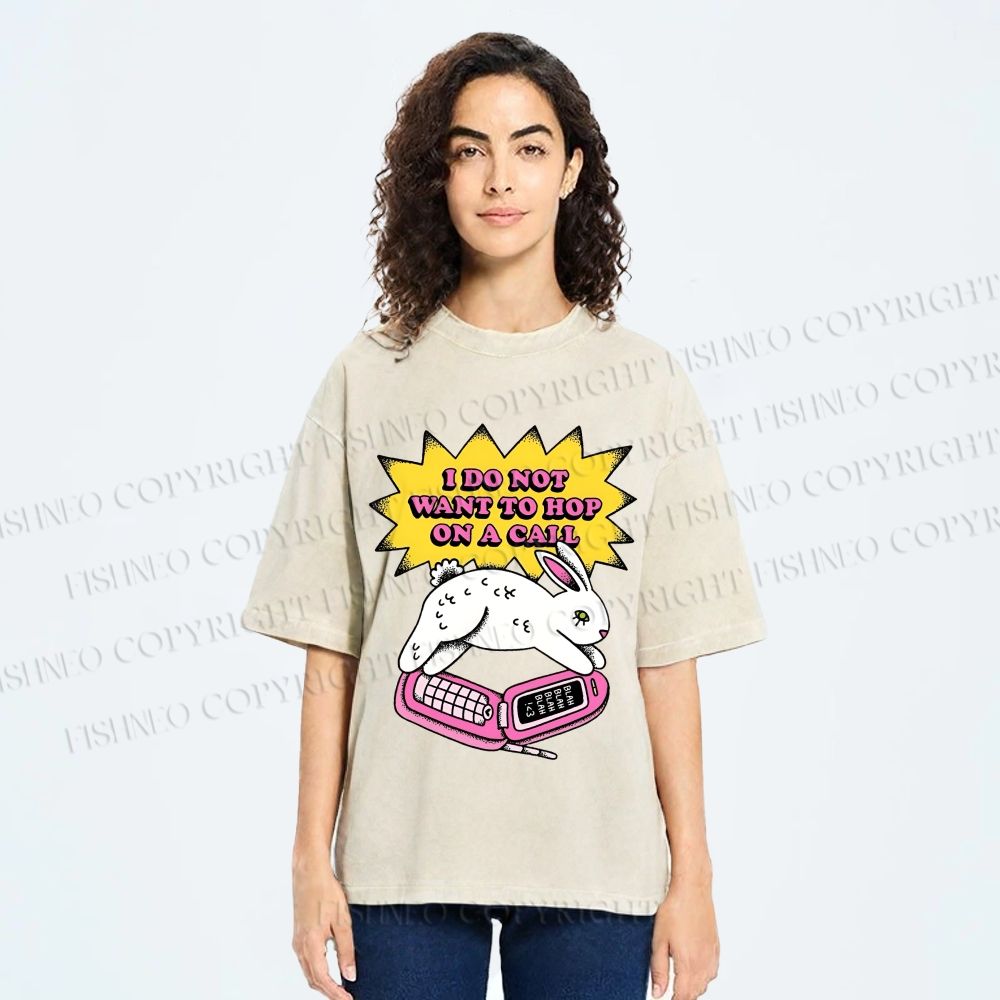 Unisex Rabbit Doesnot Want to Hop on a Call Printed Washed Tee