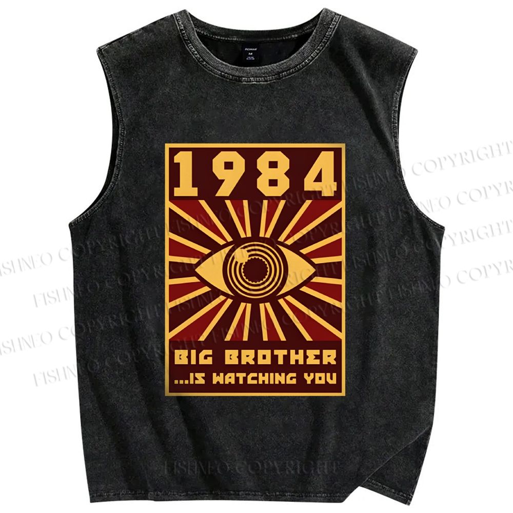 Unisex 1984 Big Brother Is Watching You Printed Washed Tank Top