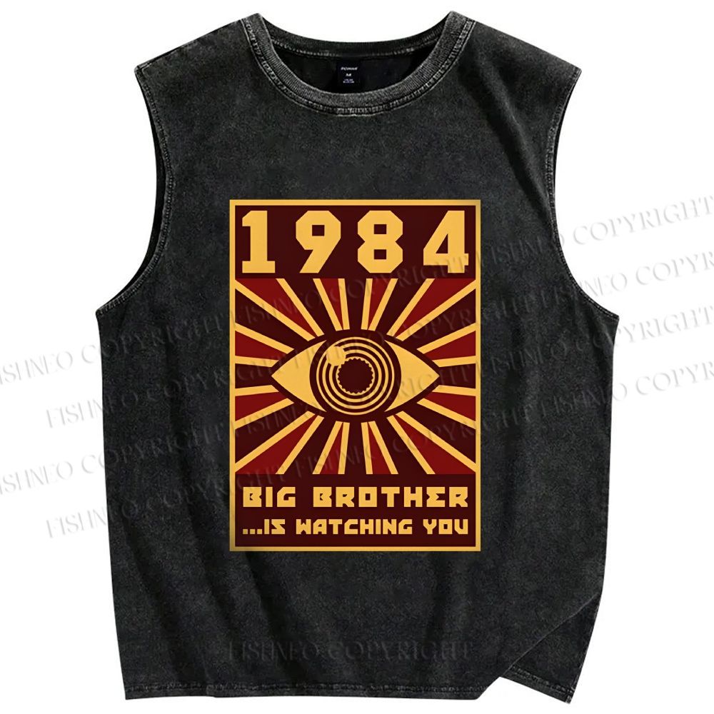 Unisex 1984 Big Brother Is Watching You Printed Washed Tank Top