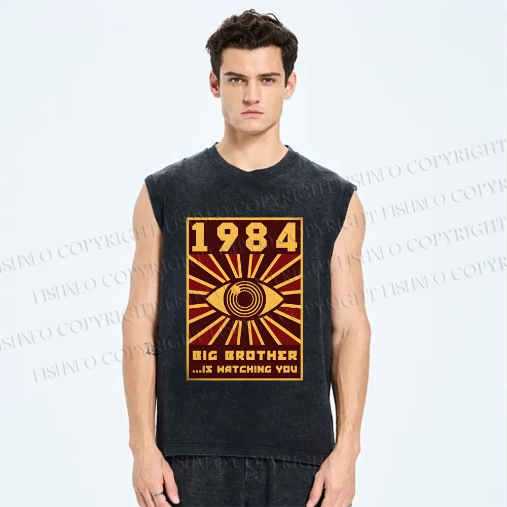 Unisex 1984 Big Brother Is Watching You Printed Washed Tank Top