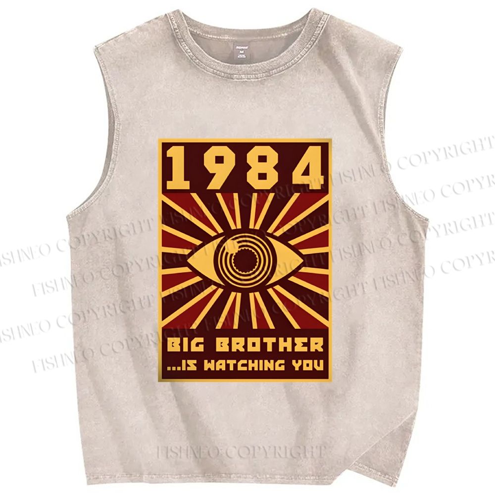 Unisex 1984 Big Brother Is Watching You Printed Washed Tank Top
