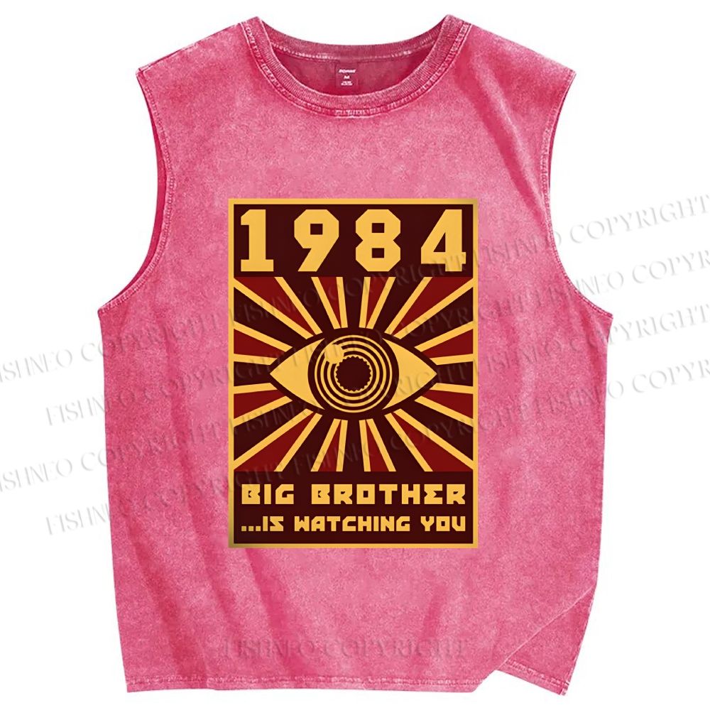 Unisex 1984 Big Brother Is Watching You Printed Washed Tank Top