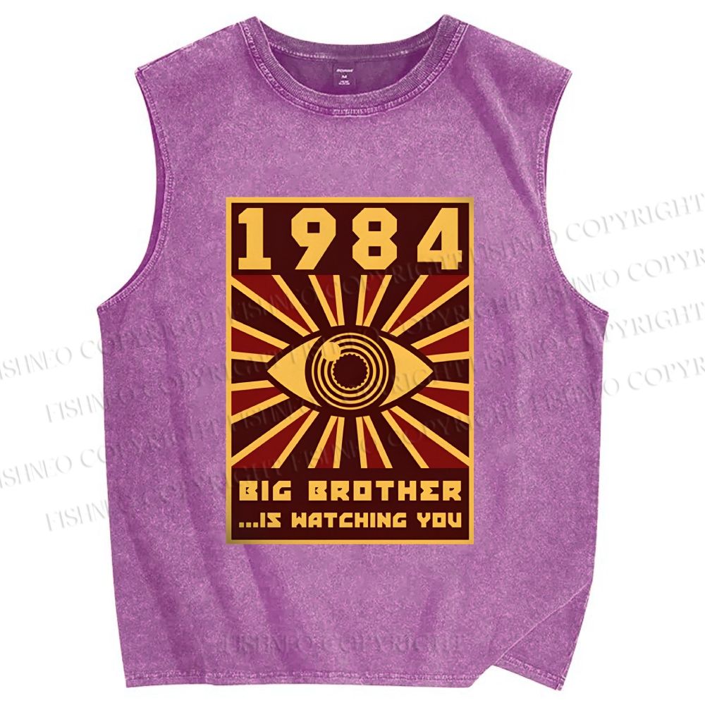 Unisex 1984 Big Brother Is Watching You Printed Washed Tank Top