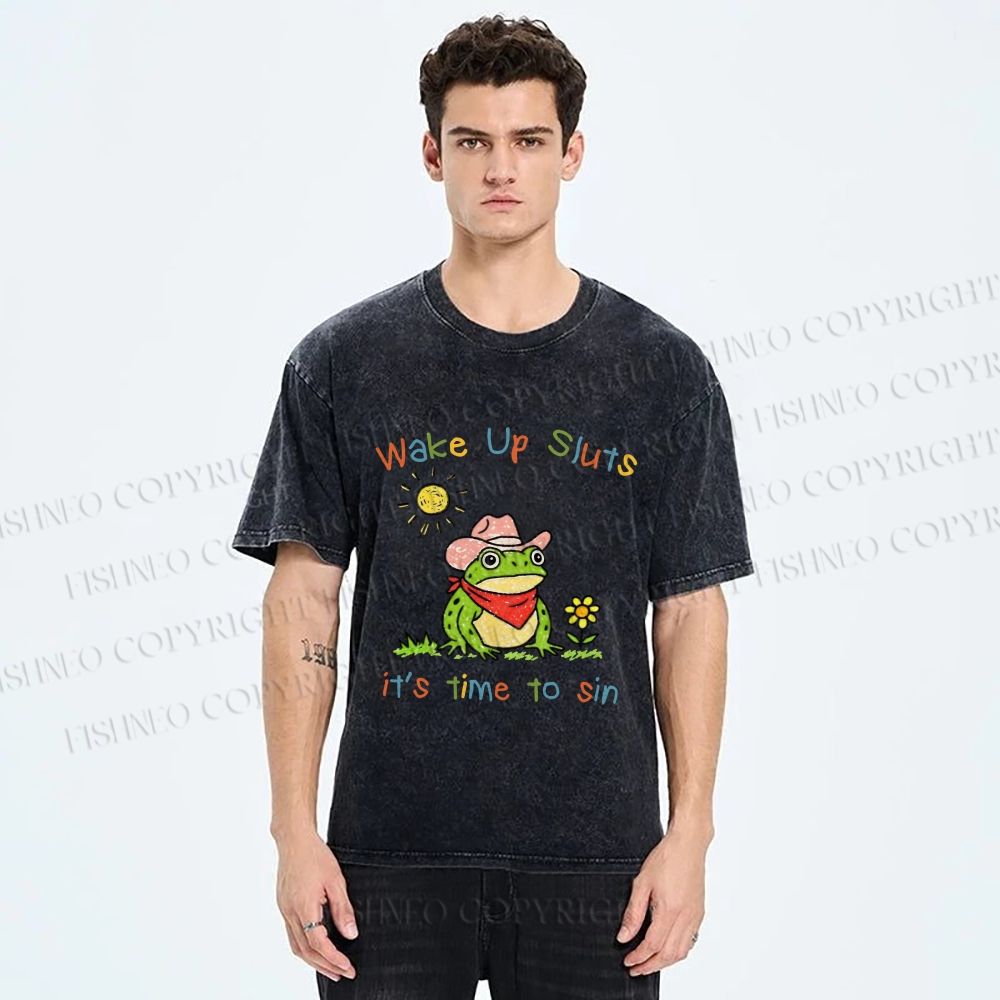 Unisex Time to Sin Frog Printed Washed Tee