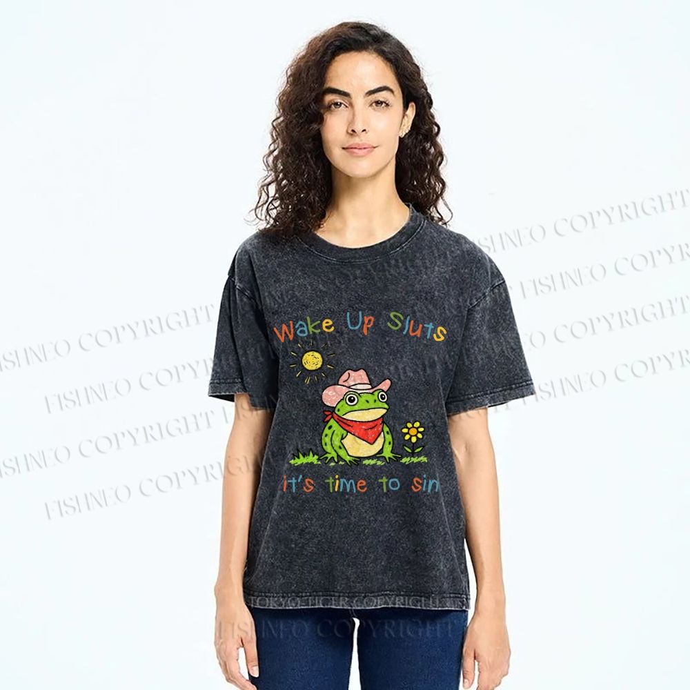 Unisex Time to Sin Frog Printed Washed Tee