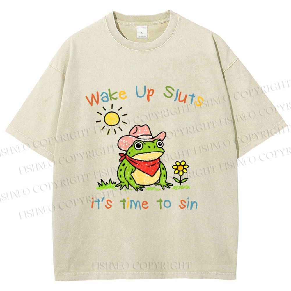 Unisex Time to Sin Frog Printed Washed Tee