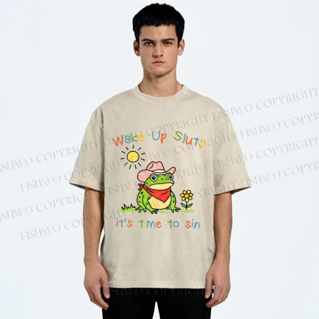 Unisex Time to Sin Frog Printed Washed Tee