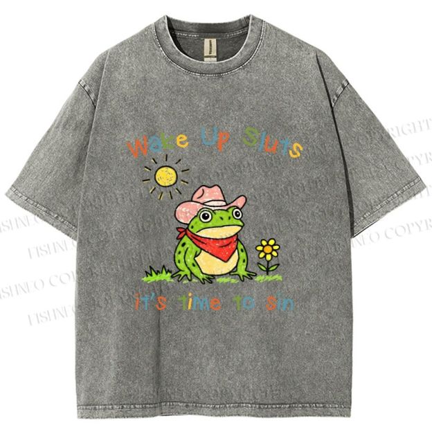 Unisex Time to Sin Frog Printed Washed Tee